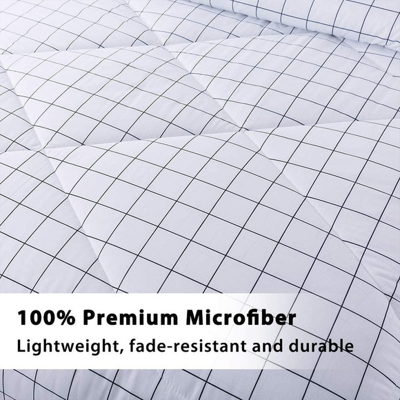 Andency White Grid Comforter Queen, 3 Pieces White Plaid Comforter Set - Picture 4 of 6